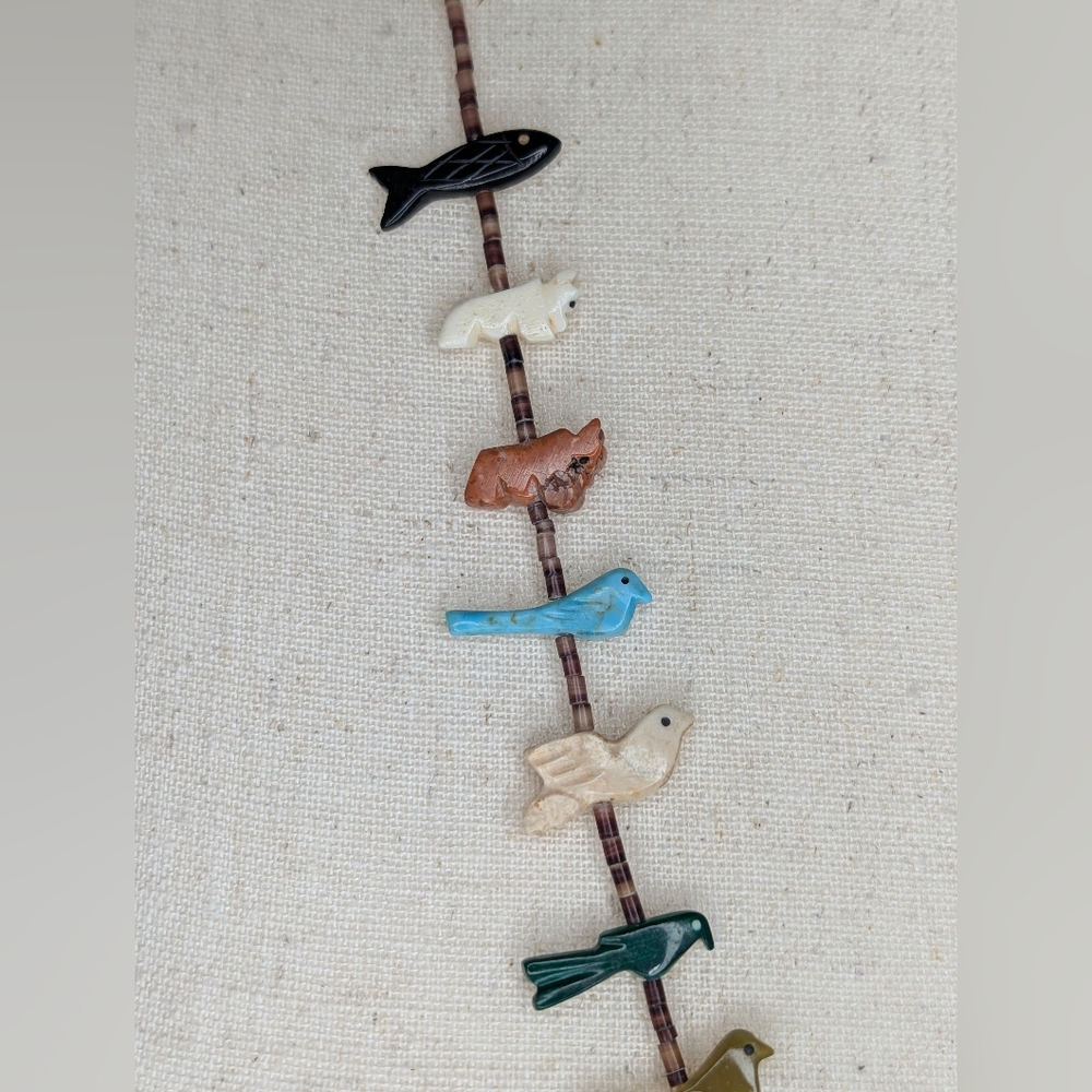 Vintage Sterling Silver & Multi-Stone Fetish Necklace - Turquoise Bear - Picture 3 of 11